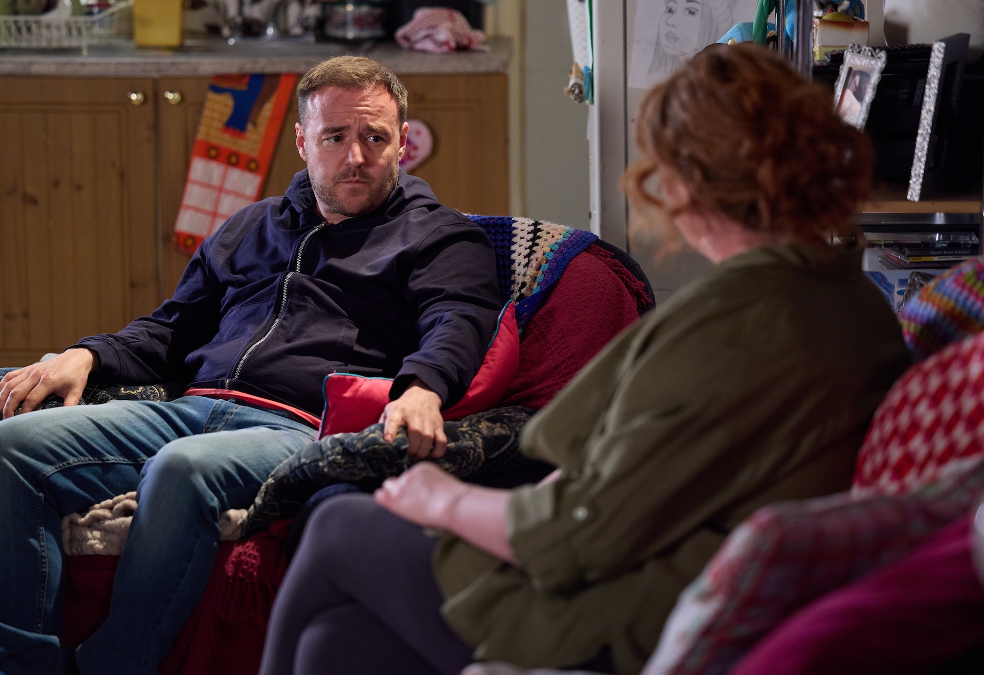 Tyrone and Fiz talking seriously in Coronation Street
