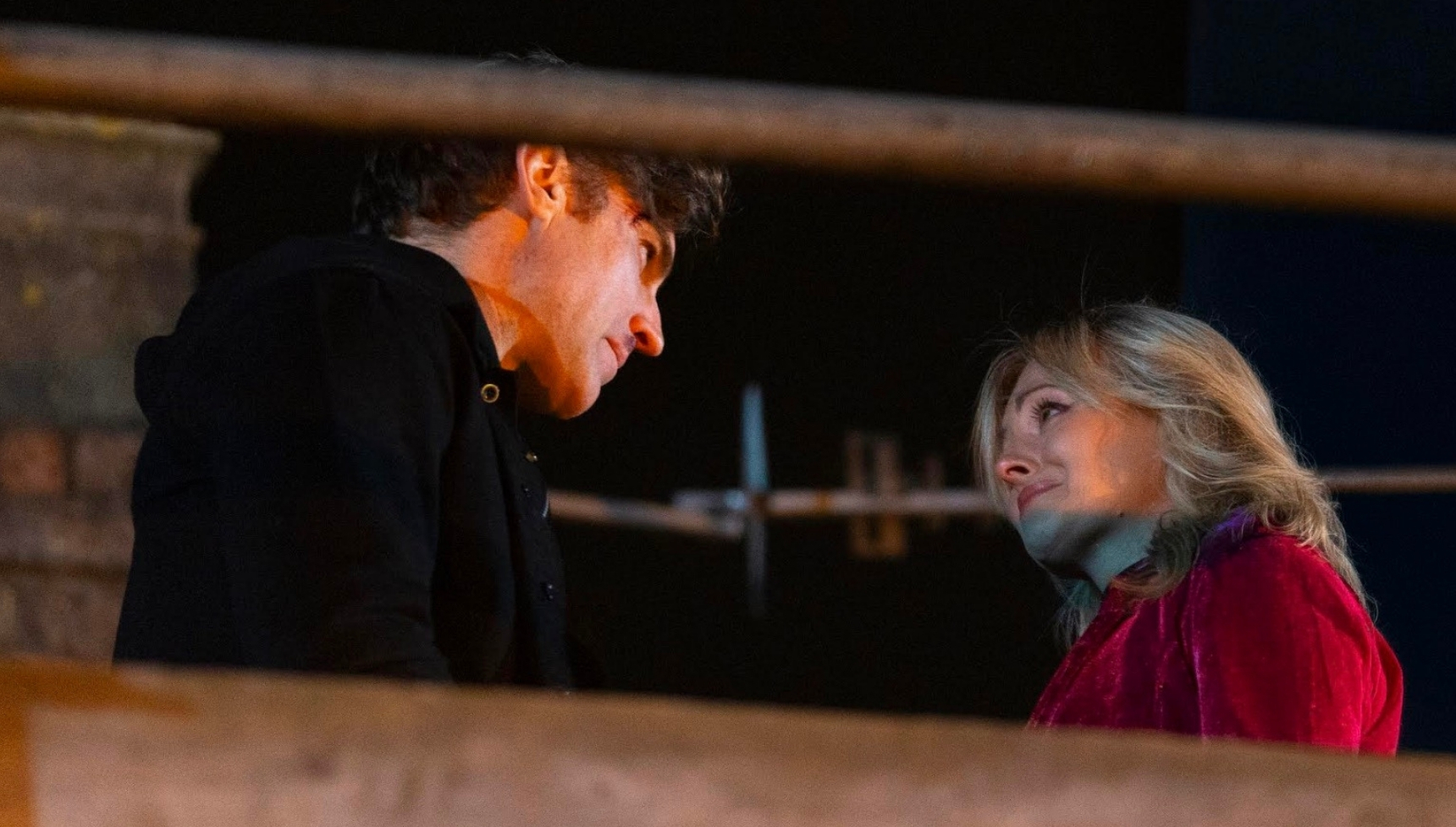 Coronation Street's Theo and Sarah at top of scaffolding